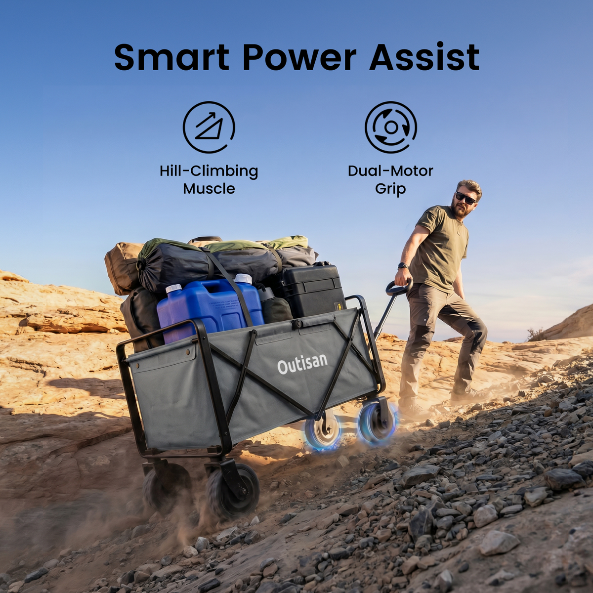 Outisan e-Wagon Air in gray with smart power assist for easier hauling