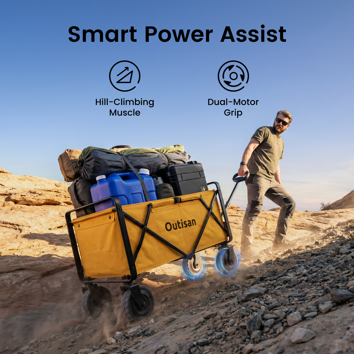 Outisan e-Wagon Air in yellow with smart power assist for easier hauling