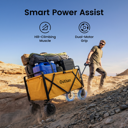 Outisan e-Wagon Air in yellow with smart power assist for easier hauling