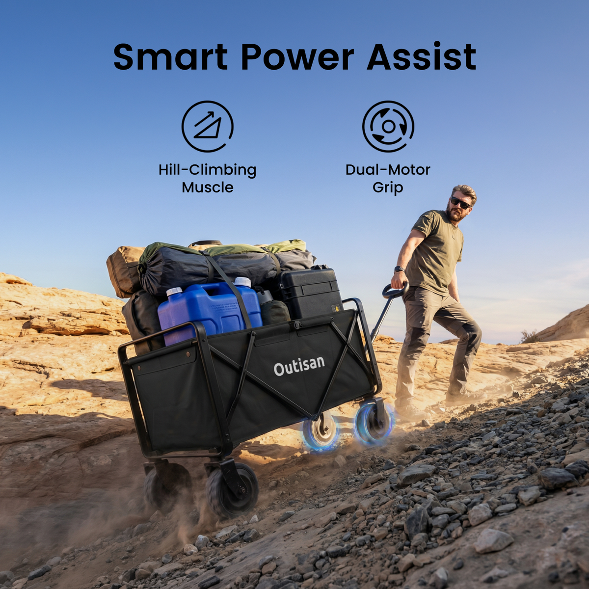 Outisan e-Wagon Air in black with smart power assist for easier hauling